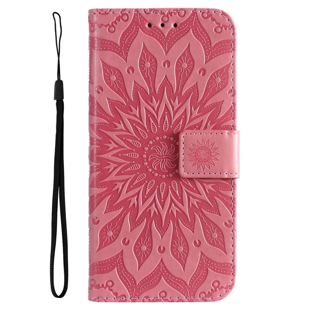 Motorola Edge 30 Pro Läderfodral med Plånbok och Rem - Mandala Print - Rosa