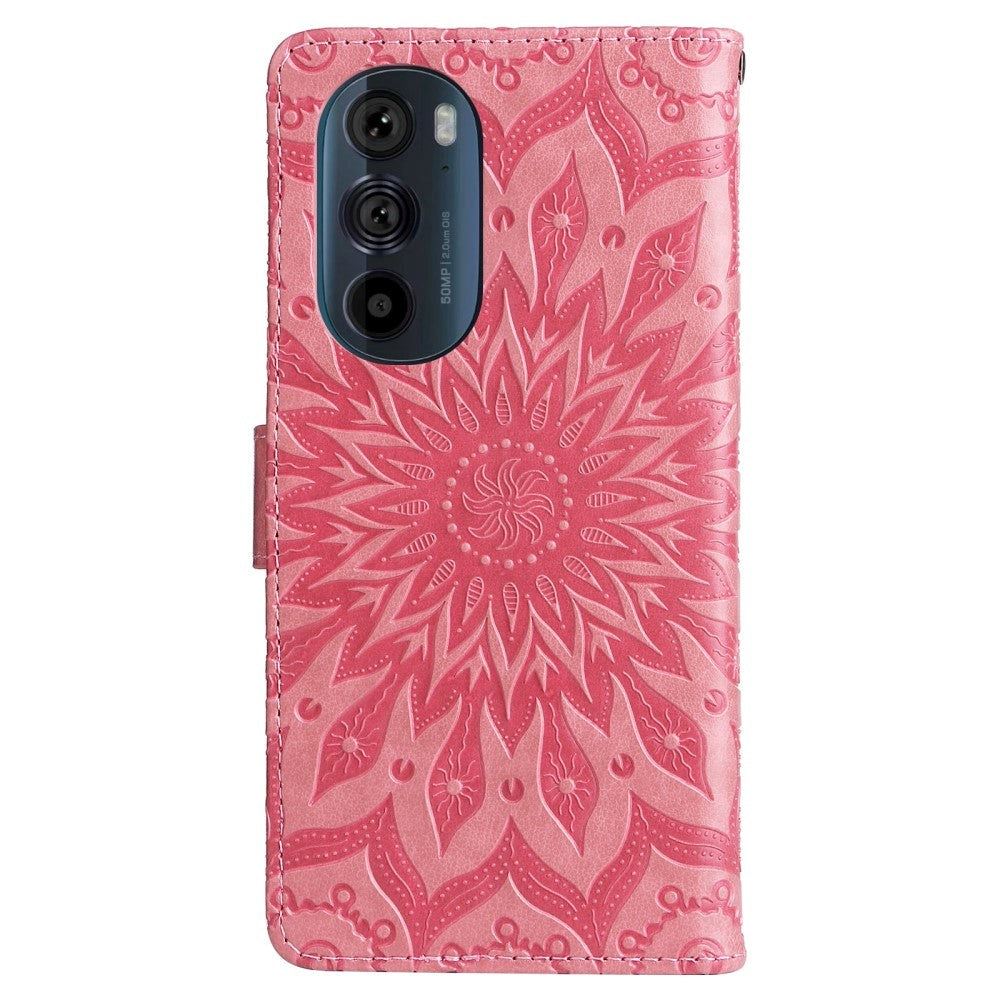 Motorola Edge 30 Pro Läderfodral med Plånbok och Rem - Mandala Print - Rosa