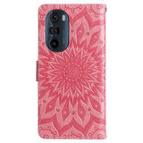 Motorola Edge 30 Pro Läderfodral med Plånbok och Rem - Mandala Print - Rosa