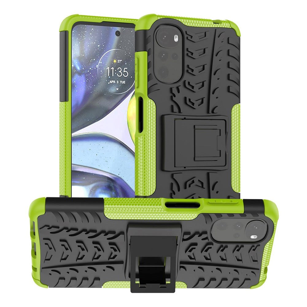 Motorola Moto G22 Cool Tire Tough Case m. Stand - Svart / grönt