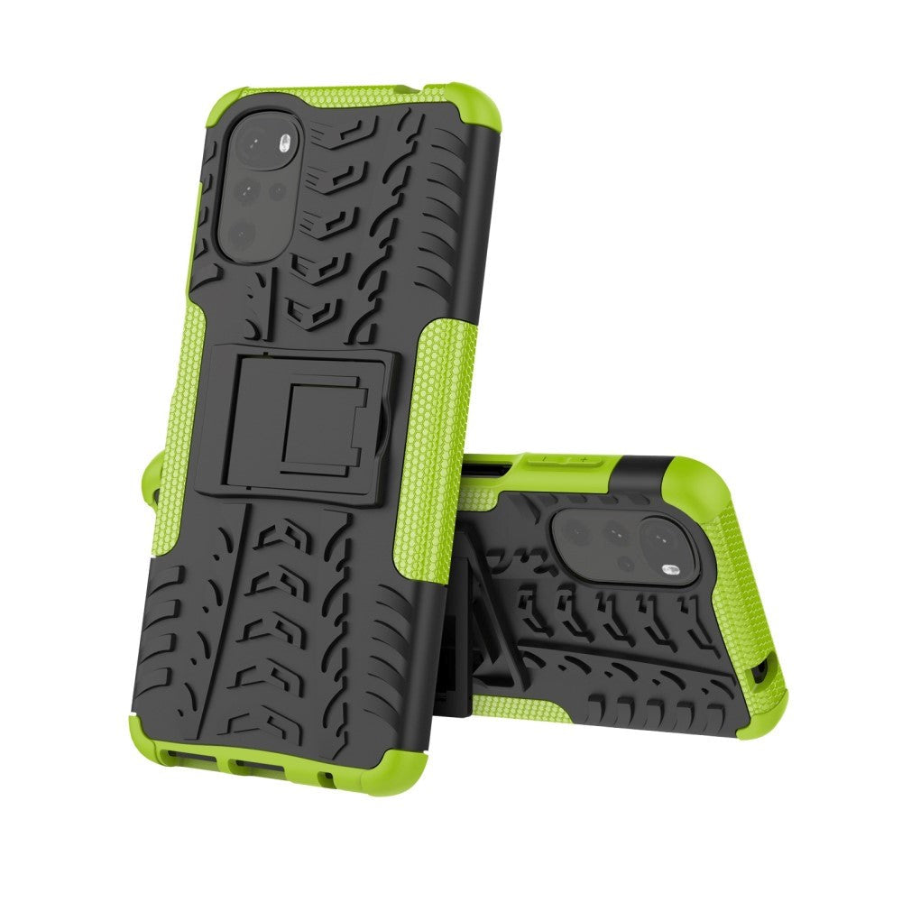 Motorola Moto G22 Cool Tire Tough Case m. Stand - Svart / grönt