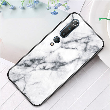 Xiaomi Mi 10 5G / MI 10 Pro 5G Case m. Glas tillbaka - Vit marmor