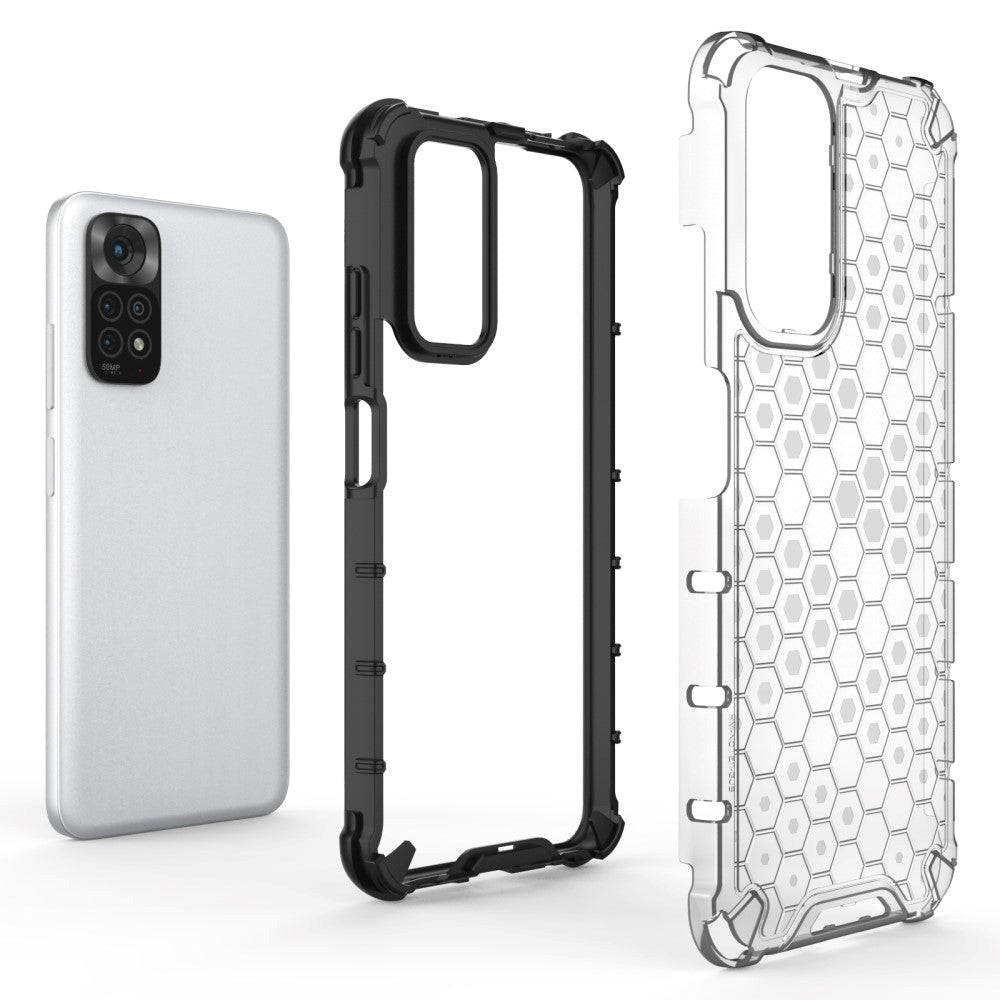 Xiaomi Redmi Note 11 / 11S Hybrid Case - Honeycomb - Gennemsigtigt / Grå