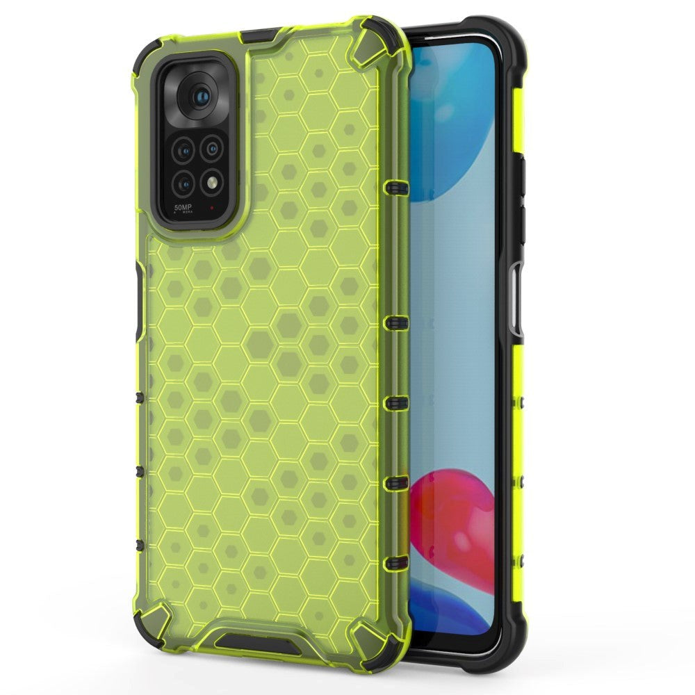 Xiaomi Redmi Note 11 / 11S Hybrid Case - Honeycomb - Gennemsigtigt / Grøn