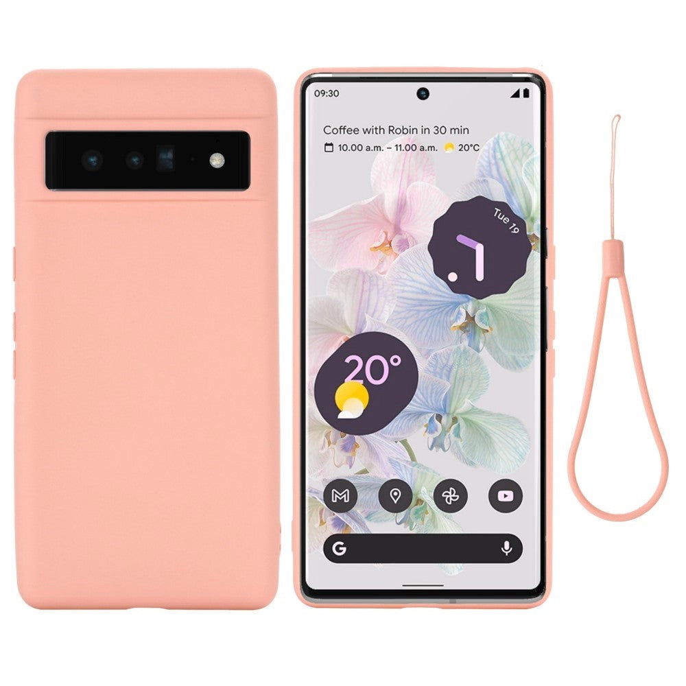 Google Pixel 7 Pro Flytande Silikon Skal med Rem - Rosa