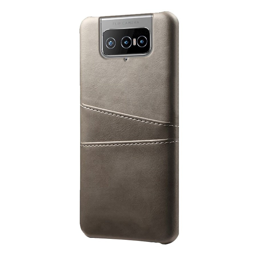 Asus ZenFone 8 Flip Imitation Leather Case m. Korthållare - Grå