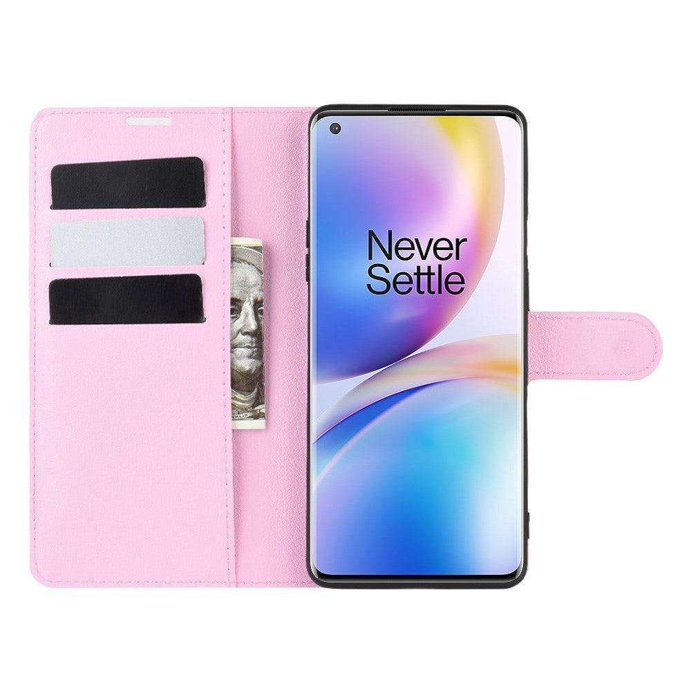 OnePlus 8 Pro Litchi Läder Plånboksfodral - Rosa