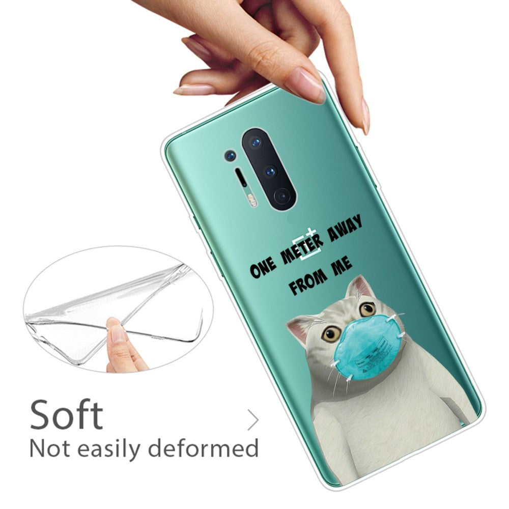 OnePlus 8 Pro Flexibelt Plast Skal med Tryck - Transparent / Katt med Mask