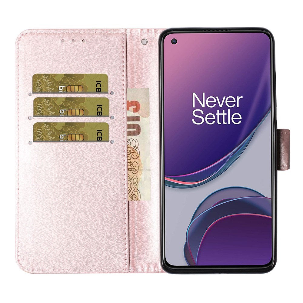 EIDERWOOD OnePlus 8T Konstläder Fodral med Rem & Korthållare - Rose Gold