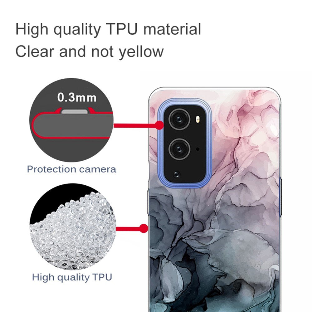 EIDERWOOD OnePlus 9 Pro Flexibelt Plast Skal med Marmordesign - Blå / Rosa / Svart