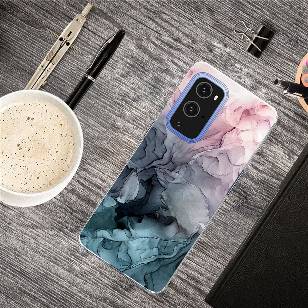 EIDERWOOD OnePlus 9 Pro Flexibelt Plast Skal med Marmordesign - Blå / Rosa / Svart