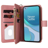 OnePlus 9 Leather Flip Case m. Rem, plånbok och 15 korthållare - rosa