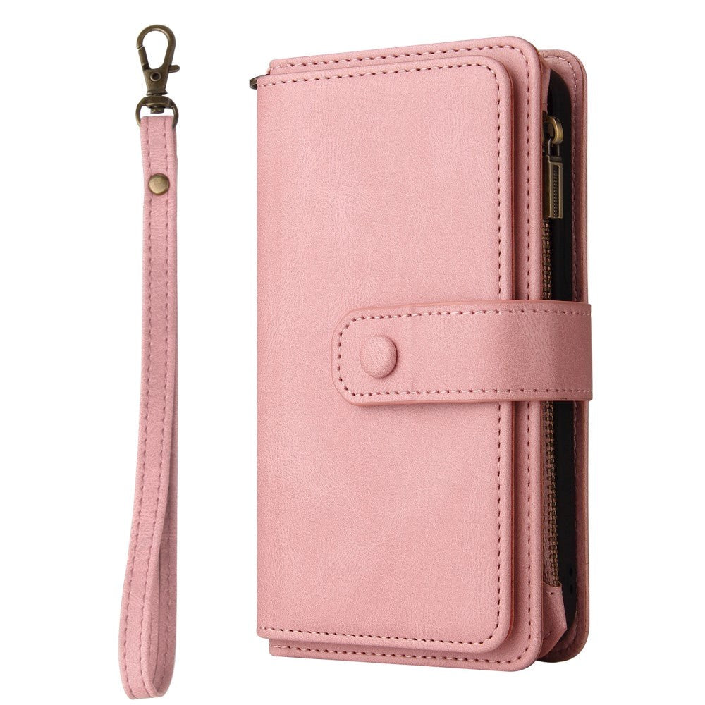 OnePlus 9 Leather Flip Case m. Rem, plånbok och 15 korthållare - rosa