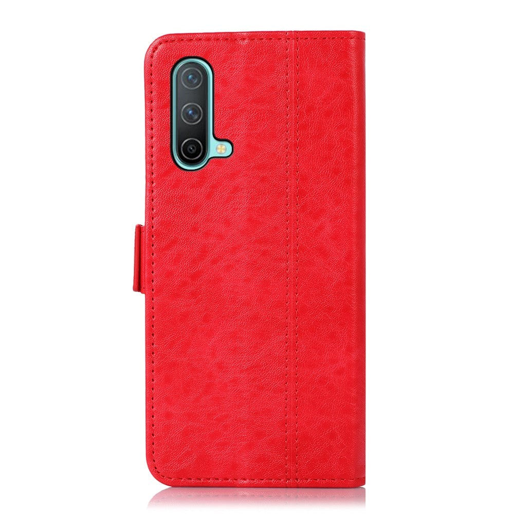 OnePlus Nord CE (5G) Sleek Läder Flip Case m. Korthållare & stativfunktion - röd