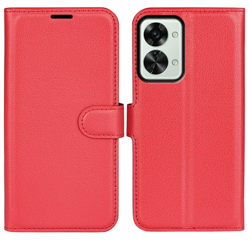 EIDERWOOD OnePlus Nord 2T (5G) Konstläder Flip Fodral m. Korthållare & Ställfunktion - Röd