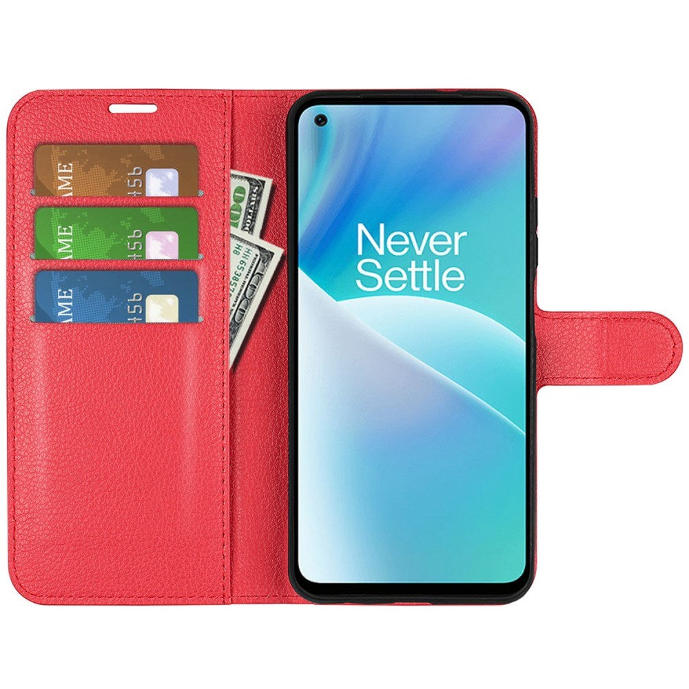 EIDERWOOD OnePlus Nord 2T (5G) Konstläder Flip Fodral m. Korthållare & Ställfunktion - Röd