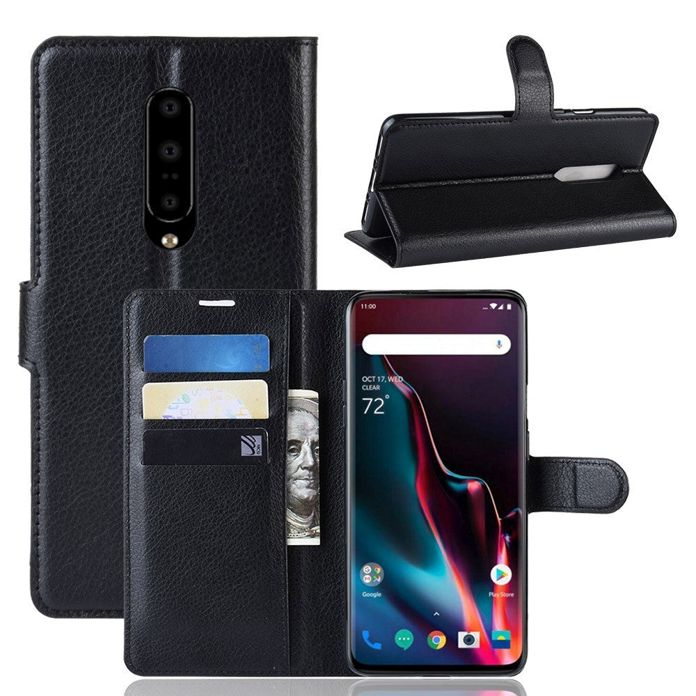 OnePlus 7 Pro Litchi Plånboksfodral Läder - Svart