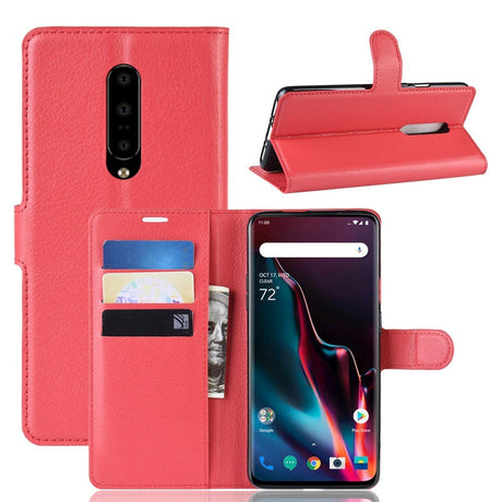 OnePlus 7 Pro Litchi Plånboksfodral Läder - Röd