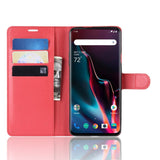 OnePlus 7 Pro Litchi Plånboksfodral Läder - Röd