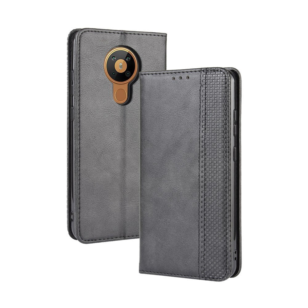 Nokia 5.3 Retro Leather Wallet Case - Svart