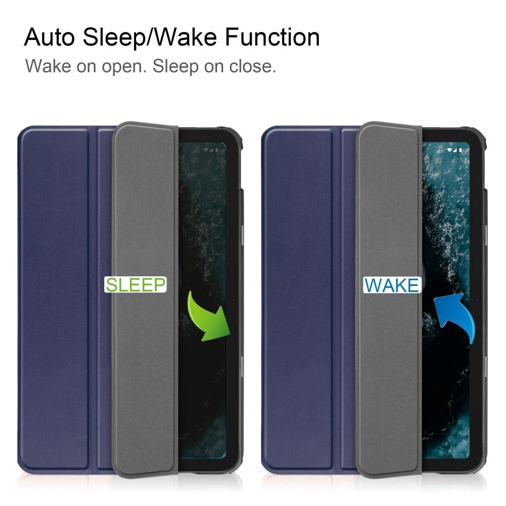 Nokia t20 tri-fold flip case m. wake up/sleep-funktion - mörkblå