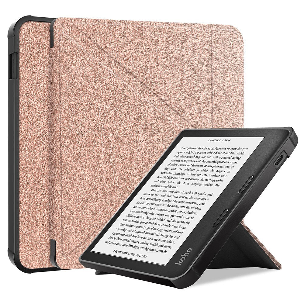 Kobo Libra 2 Origami Konstläder Fodral - Rose Gold