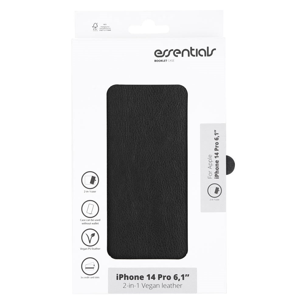 iPhone 14 Pro Essentials 2-i-1 Konstläder Fodral - Svart
