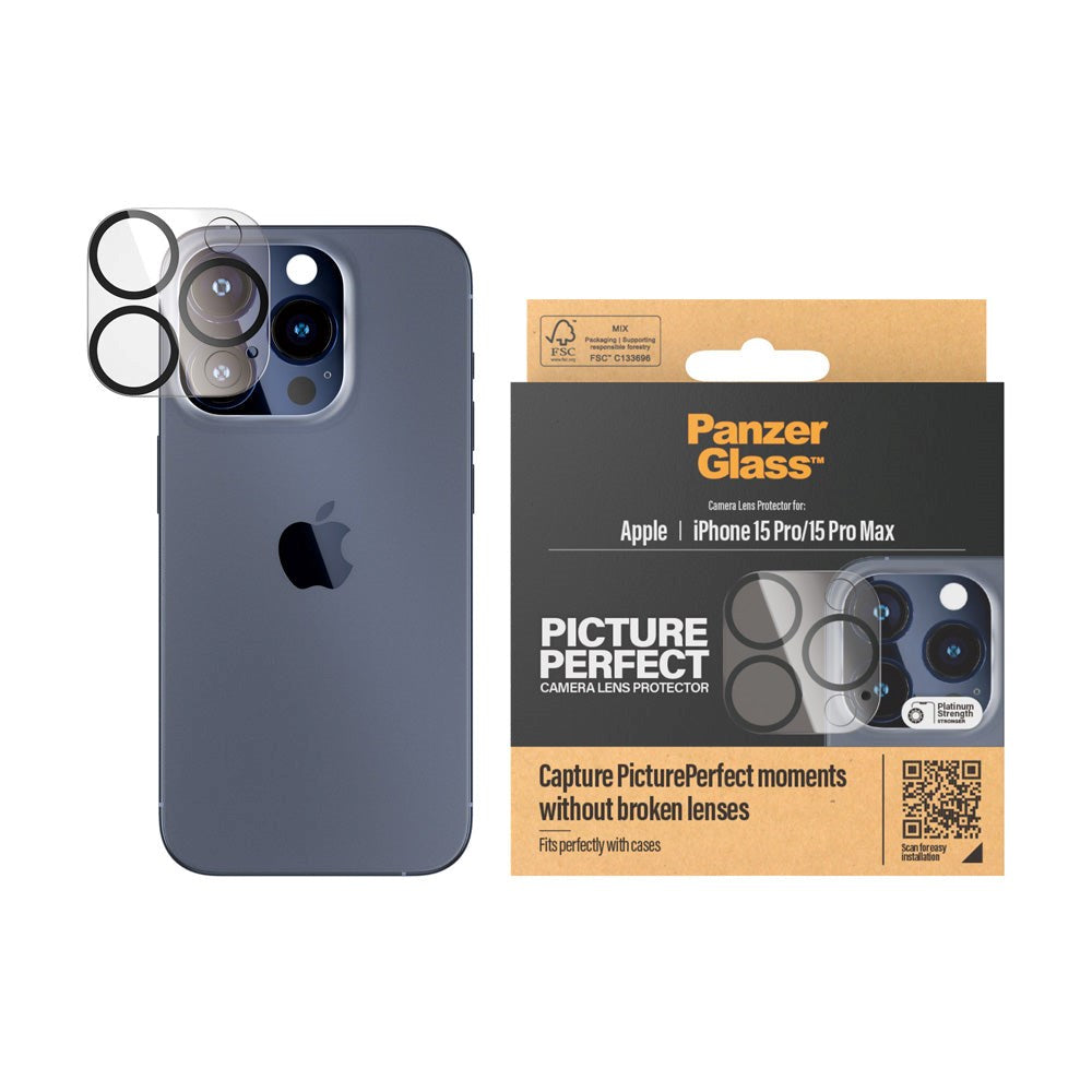 iPhone 15 Pro / 15 Pro Max PanzerGlass PicturePerfect - Kameraskydd - Platinum Strength - Transsparent / Svart