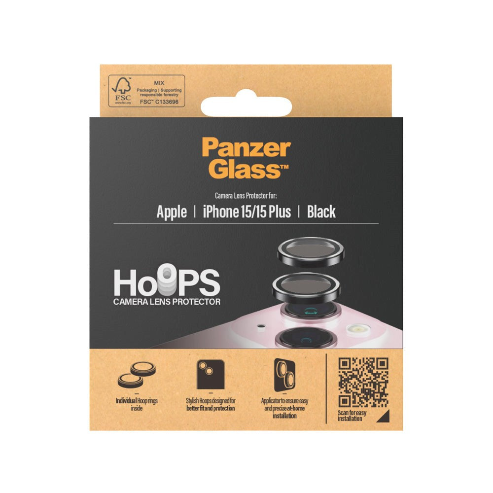 iPhone 15 / 15 Plus PanzerGlass Hoops - Kameraskydd - Platinum Strength - Transsparent / Svart