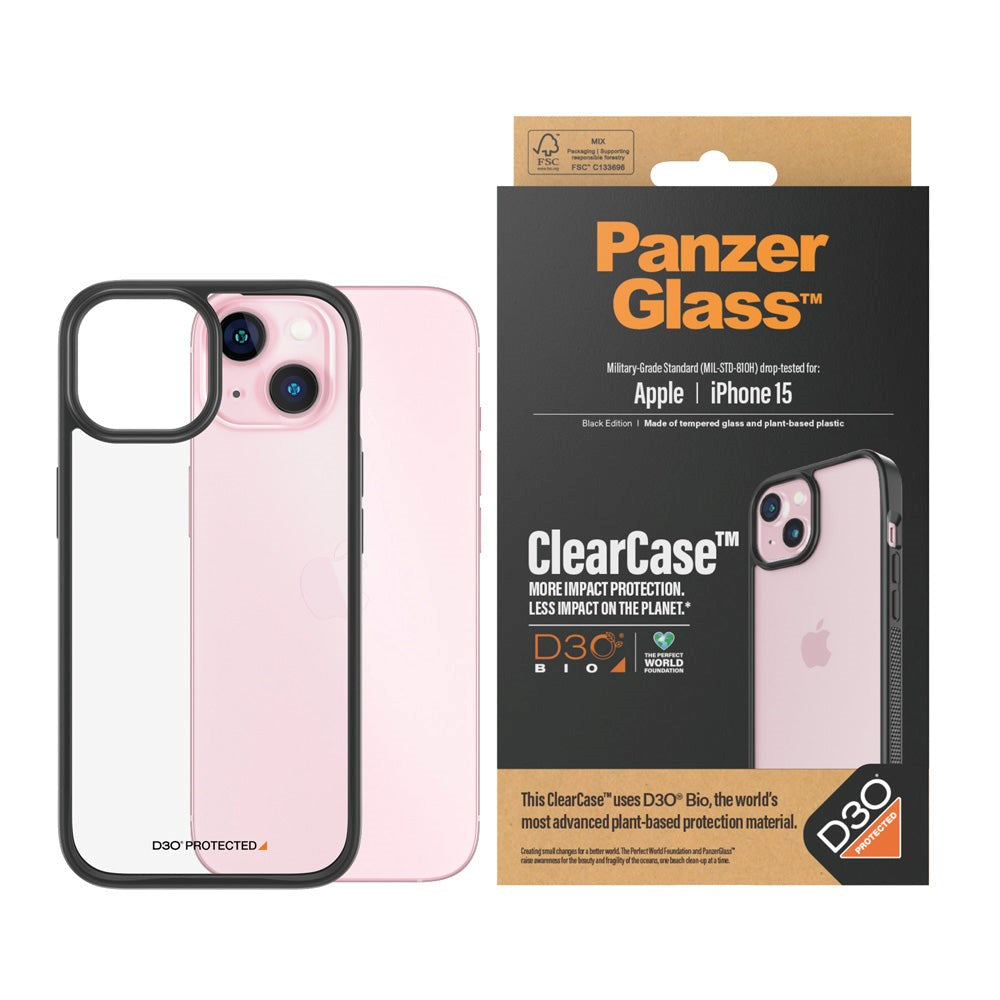 iPhone 15 Skal PanzerGlass D3O Bio ClearCase - Svart Kant