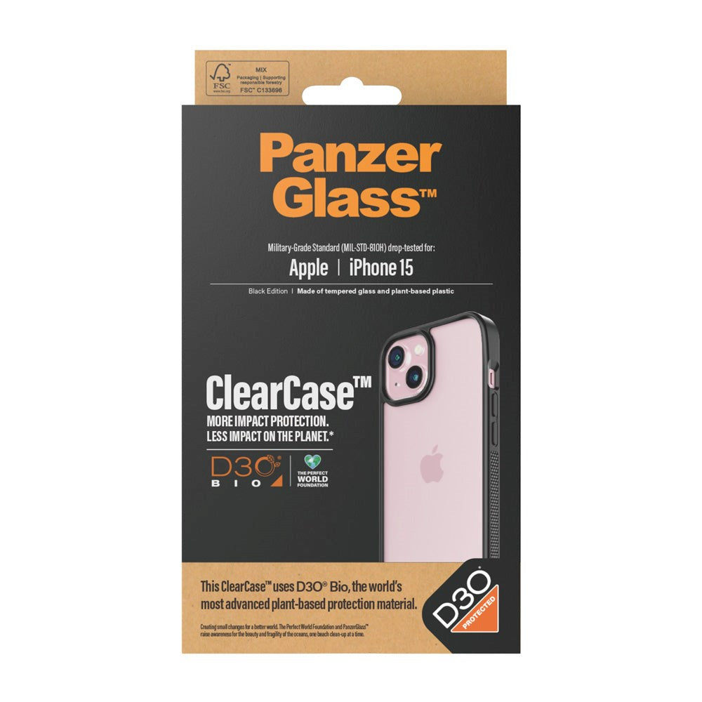 iPhone 15 Skal PanzerGlass D3O Bio ClearCase - Svart Kant