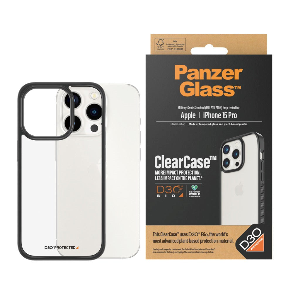 iPhone 15 Pro Skal PanzerGlass D3O Bio ClearCase - Svart Kant