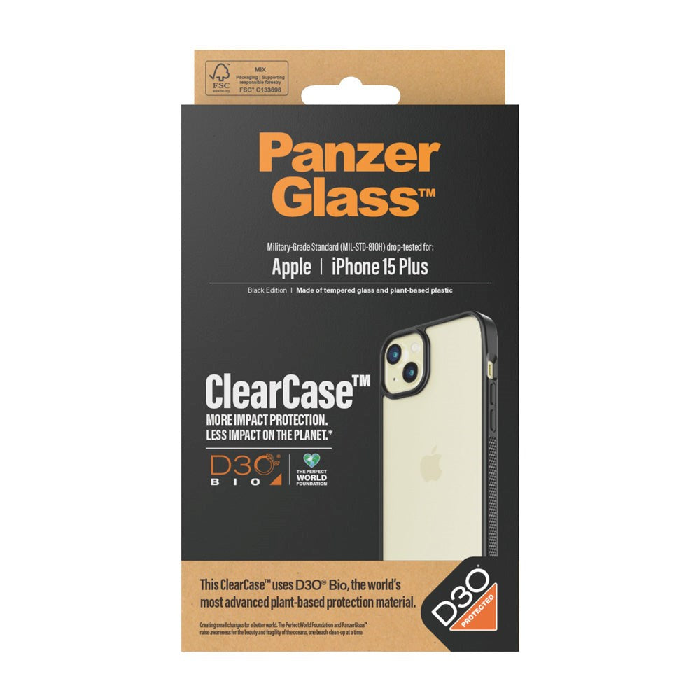 iPhone 15 Plus Skal PanzerGlass D3O Bio ClearCase - Svart Kant