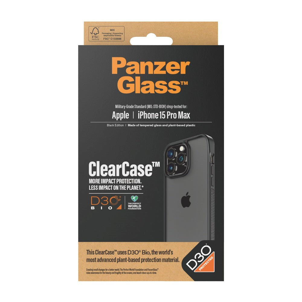 iPhone 15 Pro Max Skal PanzerGlass D3O Bio ClearCase - Svart Kant