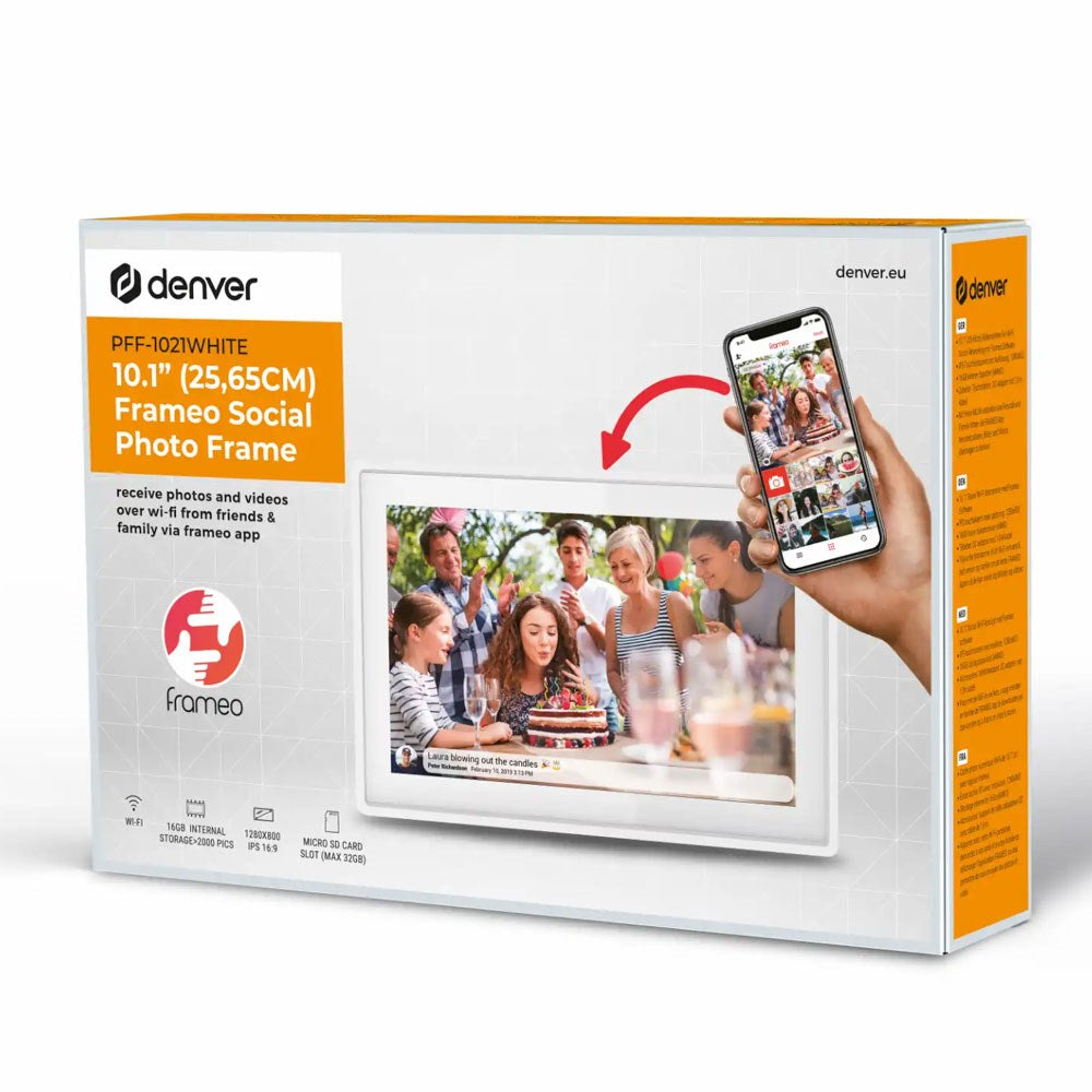 Denver PFF-1021 10.1" Digital Frameo WiFi Digital Fotoram - 1280x800 / 16GB - Vit