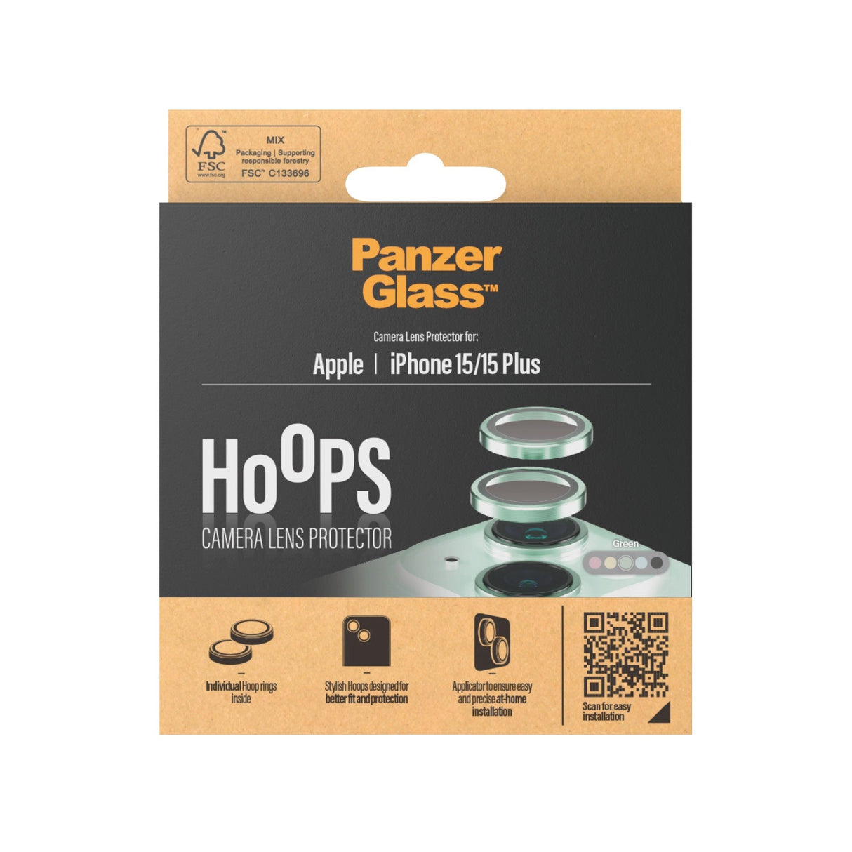 iPhone 15 / 15 Plus PanzerGlass Hoops - Kameraskydd - Platinum Strength - Genomskinlig / Grön