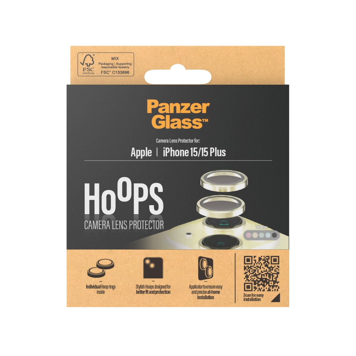 iPhone 15 / 15 Plus PanzerGlass Hoops - Kameraskydd - Platinum Strength - Genomskinlig / Gul