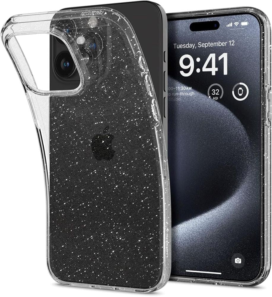 iPhone 15 Pro Spigen Liquid Crystal Glitter Skal - Genomskinlig