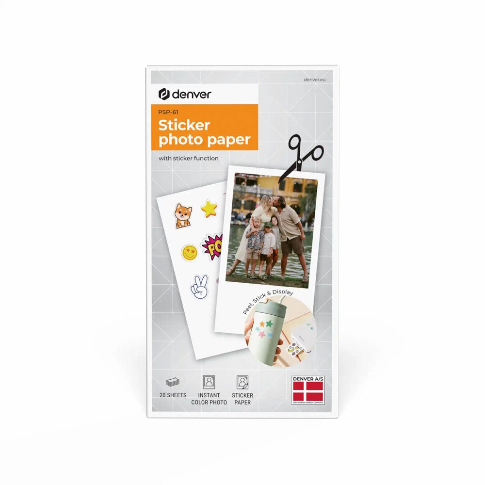 Denver PSP-61 Självhäftande Fotopapper till MCP-6010 Bluetooth Skrivare - 20 st - Vit