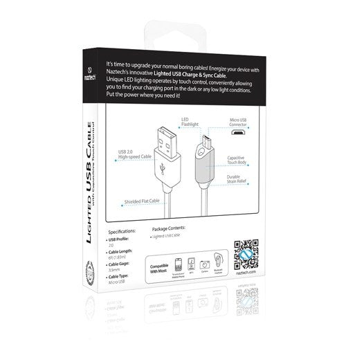 NazTech Micro-USB-kabel med Lampa - Svart