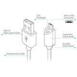 NazTech Micro-USB-kabel med Lampa 1,8 m - Vit