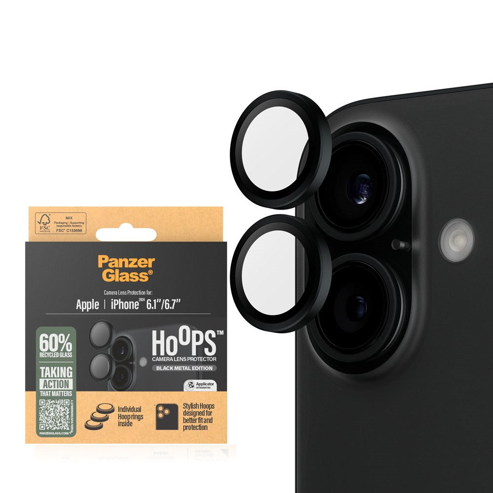 iPhone 16 / 16 Plus PanzerGlass Hoops - Kameraskydd - Genomskinlig / Svart