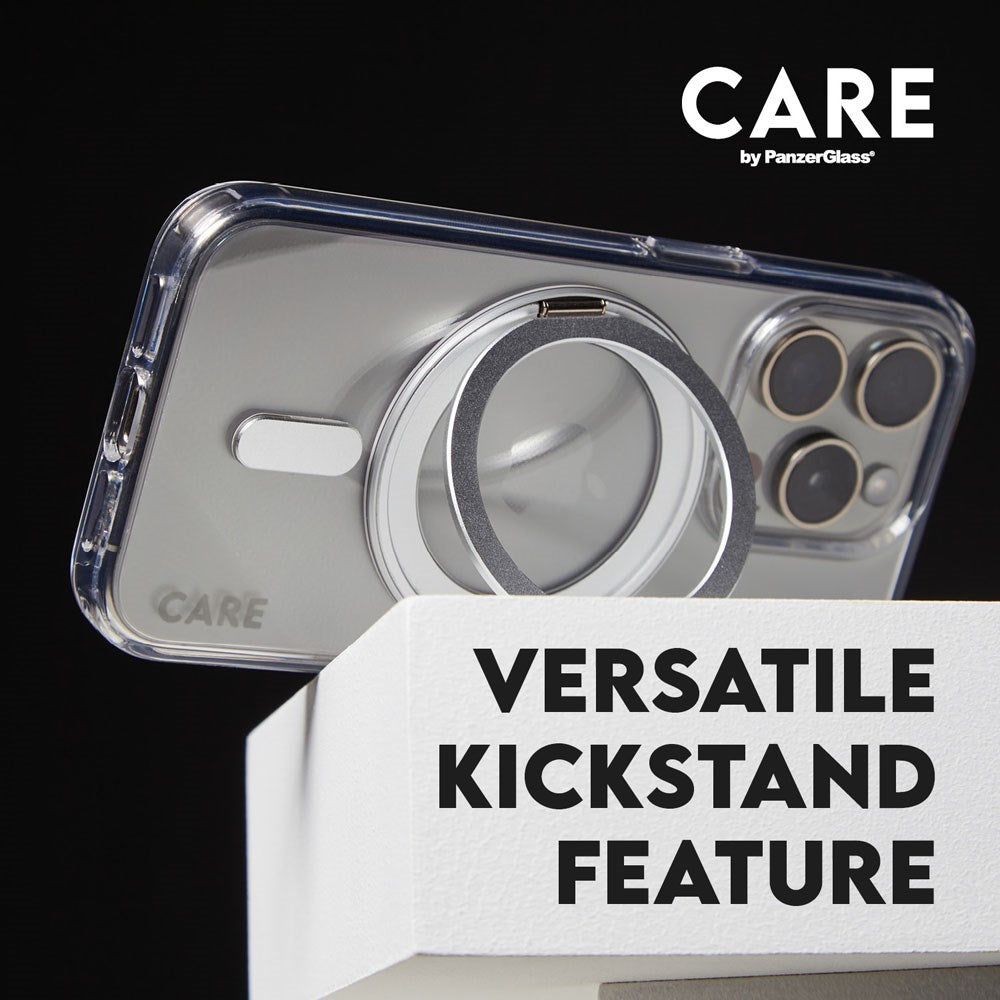 CARE by PanzerGlass iPhone 16 Feature Kickstand Skal - MagSafe Kompatibel - Transparent / Silver