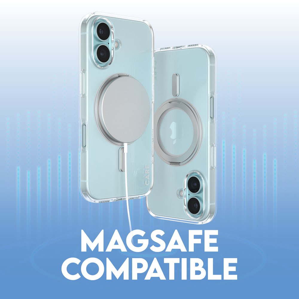 CARE by PanzerGlass iPhone 16 Feature Kickstand Skal - MagSafe Kompatibel - Transparent / Silver