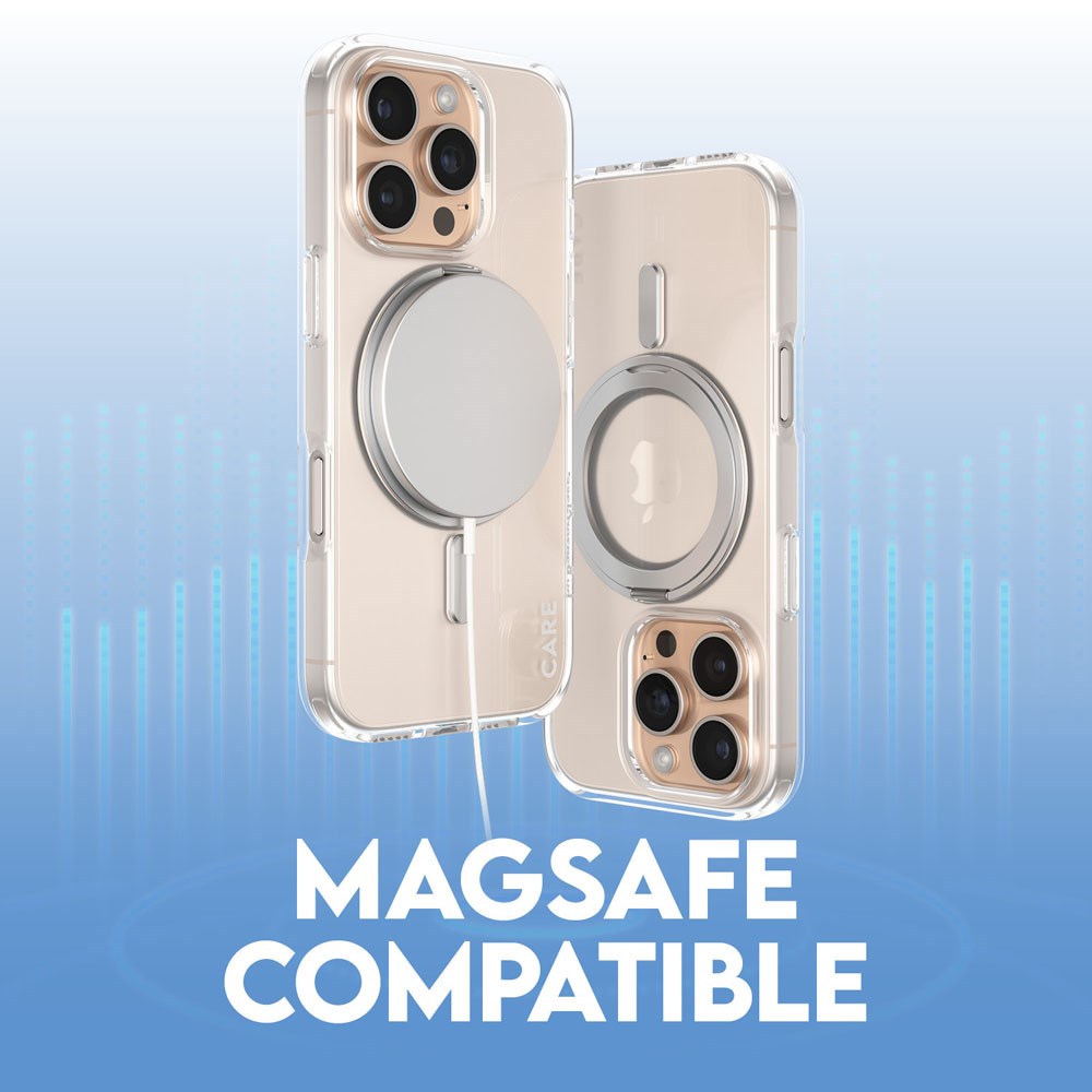 CARE by PanzerGlass iPhone 16 Pro Feature Kickstand Skal - MagSafe Kompatibel - Transparent / Silver