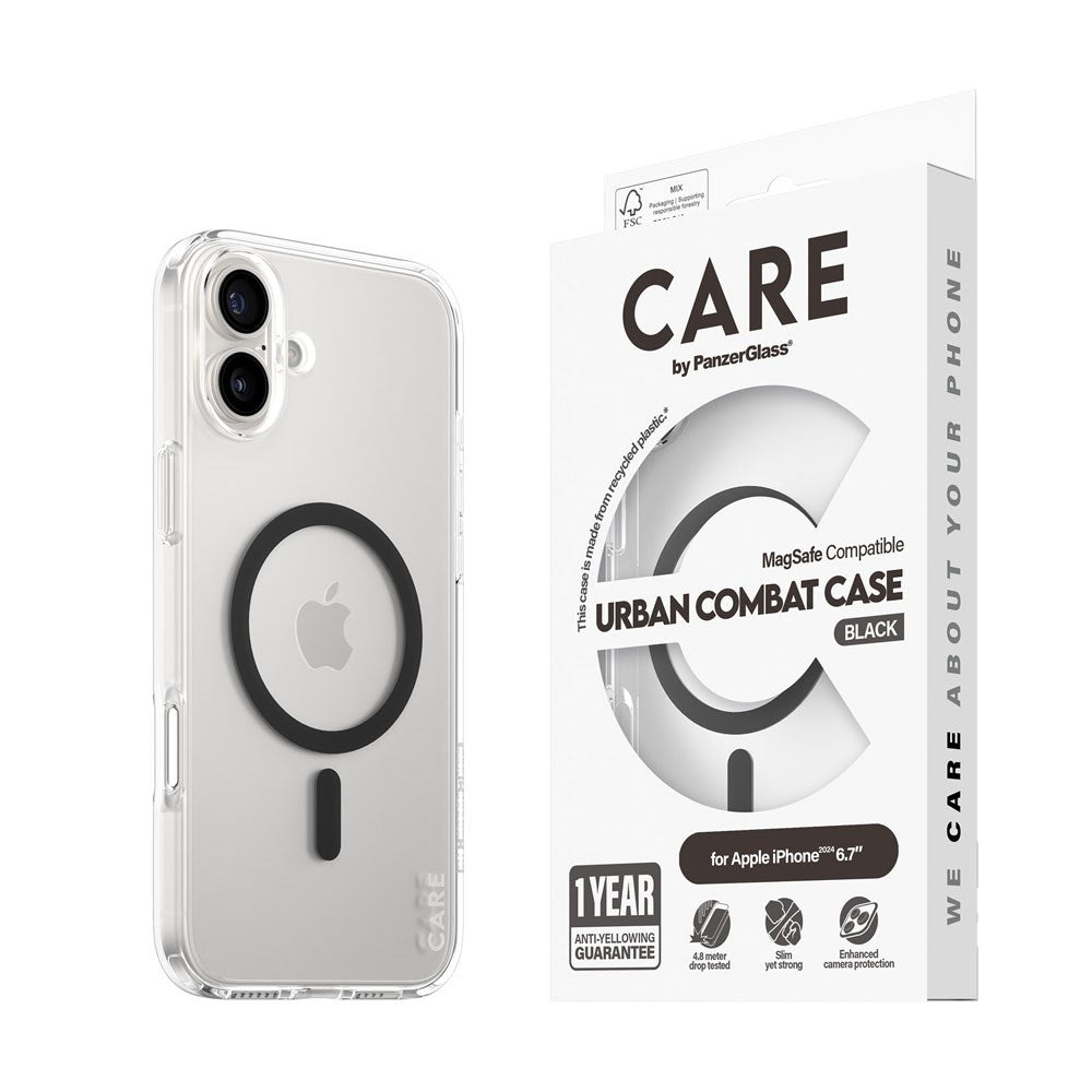 CARE by PanzerGlass iPhone 16 Plus FLAGSHIP Urban Combat Skal - MagSafe Kompatibel -Transparent / Black