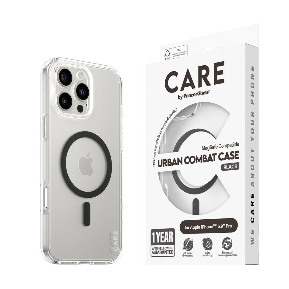 CARE by PanzerGlass iPhone 16 Pro Max FLAGSHIP Urban Combat Skal - MagSafe Kompatibel - Transparent / Black