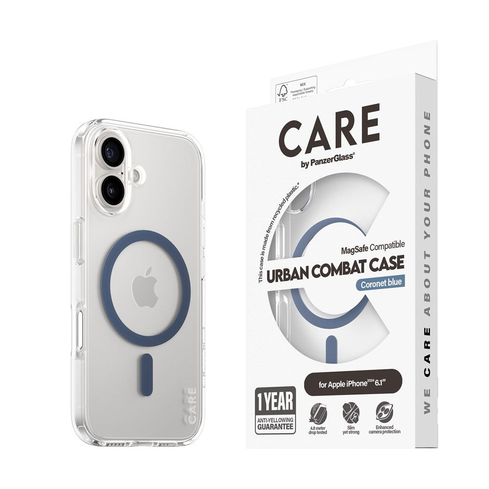 CARE by PanzerGlass iPhone 16 FLAGSHIP Urban Combat Skal - MagSafe Kompatibel -Transparent / Coronet Blue