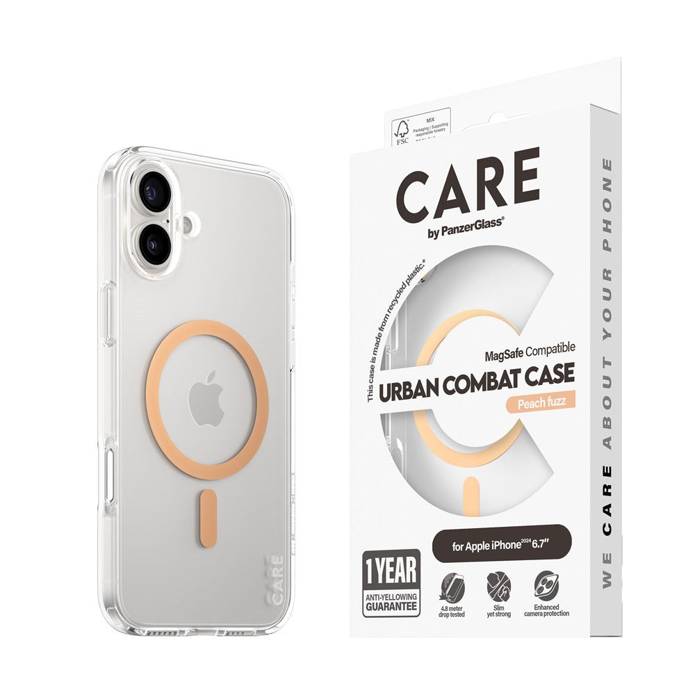 CARE by PanzerGlass iPhone 16 Plus FLAGSHIP Urban Combat Skal - MagSafe Kompatibel -Transparent / Peach Fuzz