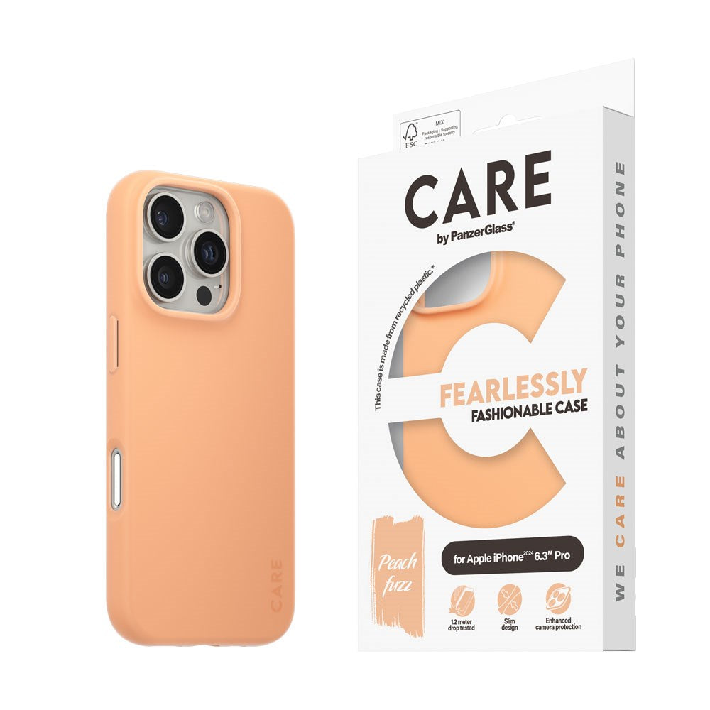 CARE by PanzerGlass iPhone 16 Pro FASHION Fearlessly Fashionable Skal - Peach Fuzz